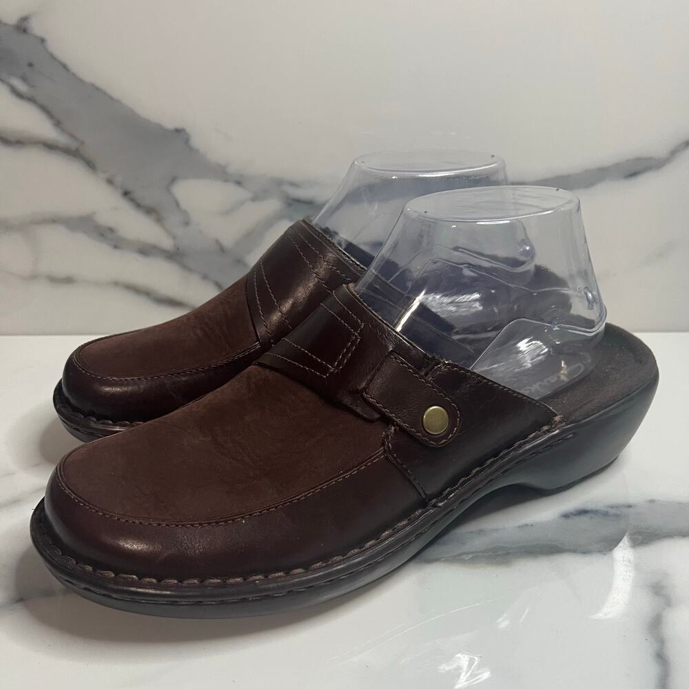 Clarks Women's Brown Leather Comfort Slides Clogs Sz 7.5 Casual Outdoors Boho - Picture 3 of 5
